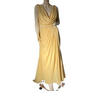 Lan Ting Women's Gold Maxi Fishtail Party Dress Sz14 / X 16 New with Tags Reg200